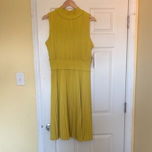 Nanette Lepore Sleeveless Pleated Midi Dress in Mustard Yellow